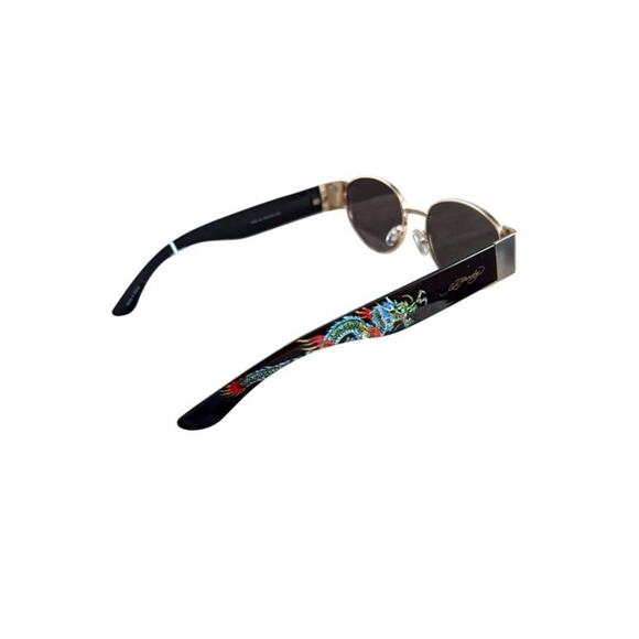 NWT ED HARDY Tattoo Art Sunglasses Dragon Ed-Annunciation BLK BLUE GOLD 100% UV - Picture 3 of 16